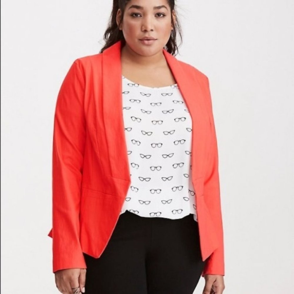 Torrid | Open Front Lined Blazer | Hibiscus/Coral… - image 1